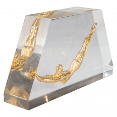 Lucite encased brass figurine object